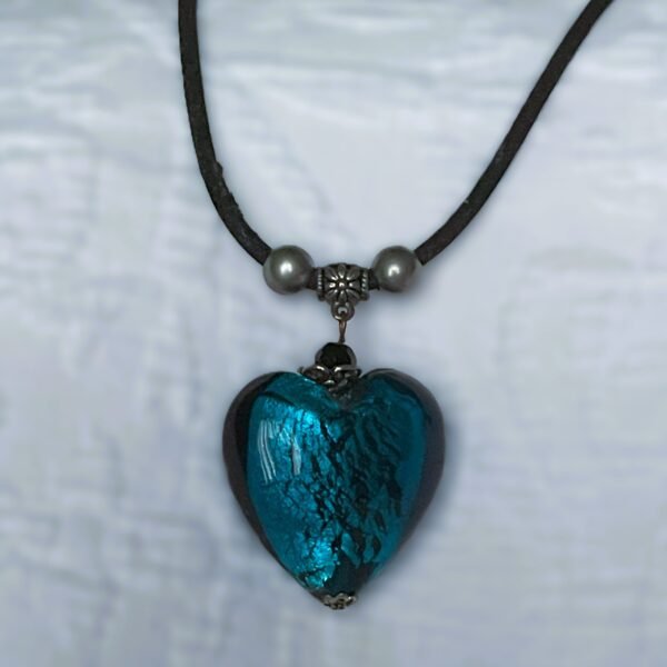 Vintage Glass Heart Pendant with rope cord